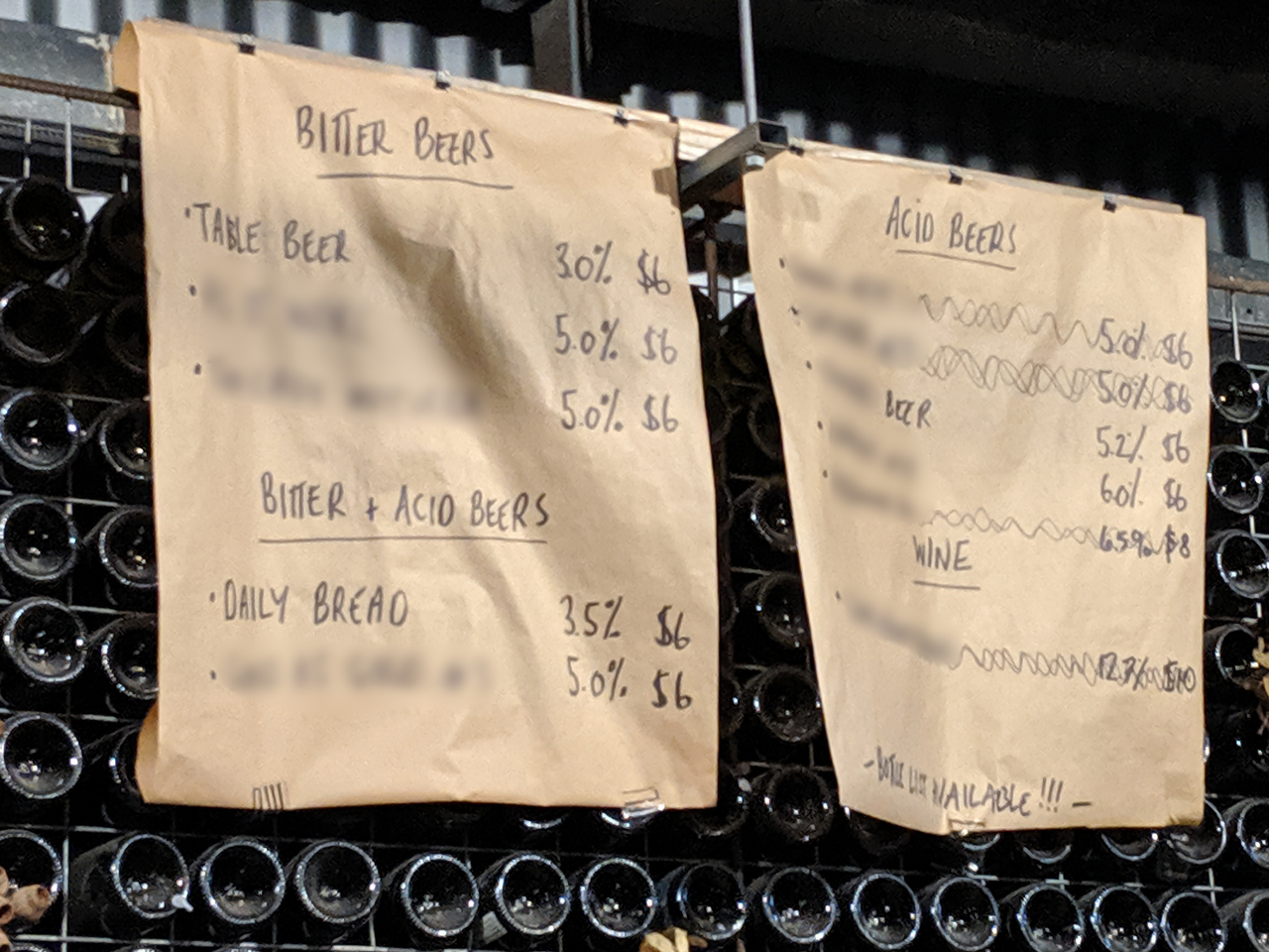 Photo of handwritten menus